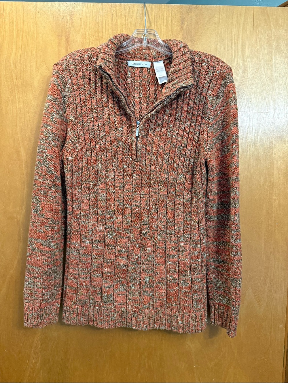 Liz Claiborne Women’s XL Marled Rib-Knit 1/4 Zip Mock Neck Pullover Sweater